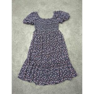 Lauren Conrad Dress Womens Medium Purple Floral Puffed Sleeve Smoked Midi Lined
